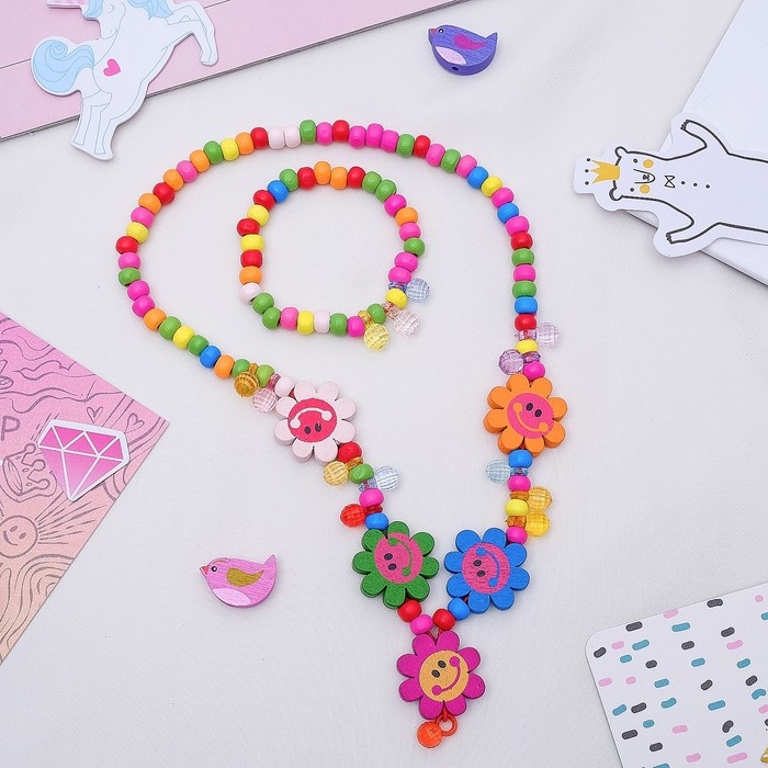 Набор детский «Выбражулька» 2 предмета: кулон, браслет, цветы ромашки веселые Набор детский «Выбражулька» 2 предмета: кулон, браслет, цветы ромашки веселые