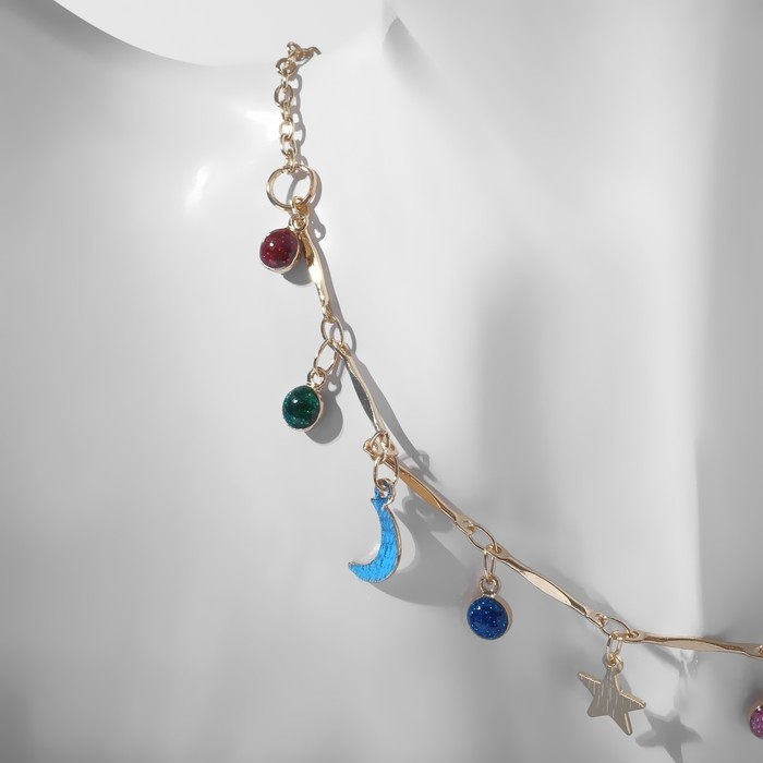 Чокер &laquo;Полумесяц&raquo; фазы луны, цветной в золоте, 35 см