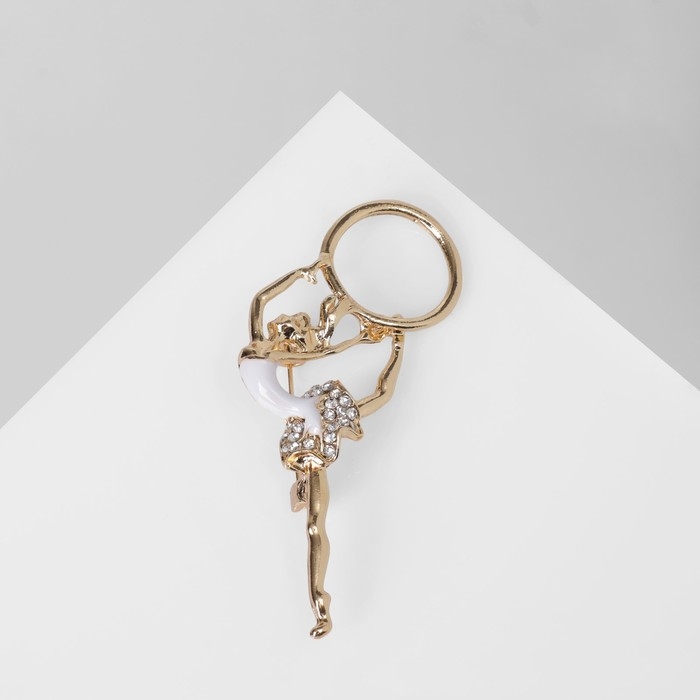 Брошь &laquo;Гимнастка&raquo; с хулахупом, цвет белый в золоте