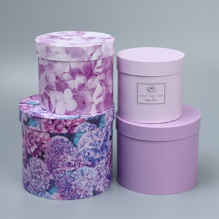 Набор шляпных коробок для цветов 4 в 1, упаковка подарочная, &laquo;Лаванда&raquo;, 14 х 13 см - 20 х 17,5 см