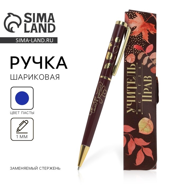 Ручка в подарочном футляре &laquo;Учителю: Учитель всегда прав!&raquo;, металл, синяя паста, 1.0 мм