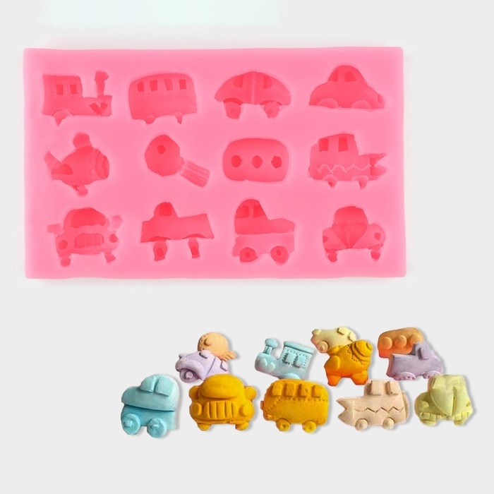 Молд &laquo;Машинки&raquo;, силикон, 14,5&times;8,8&times;1,8 см, цвет розовый
