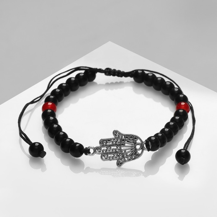Браслет-оберег &laquo;Рука счастья Хамса&raquo; гранд, цвет красно-чёрный с серебром, d=6 см