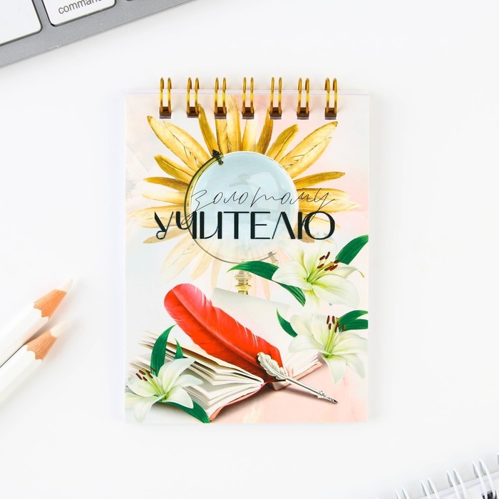 Подарочный набор блокнот &laquo;Золотому учителю&raquo;, формат А7, 32 листа, ручка пластик,синяя паста