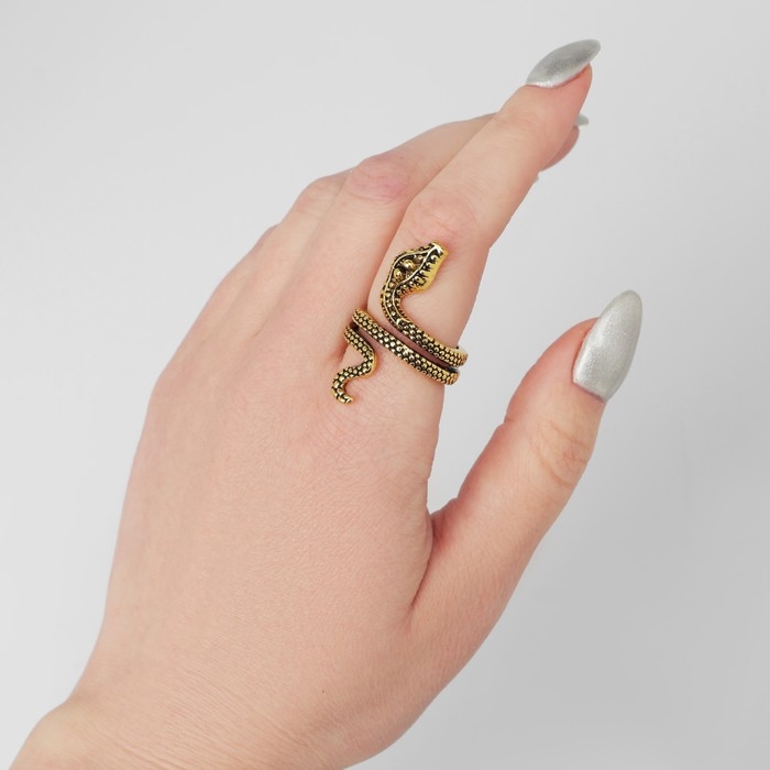 Новый год! Символ года 2025! Кольцо &laquo;Змея&raquo; два глаза, цвет чернёное золото, безразмерное