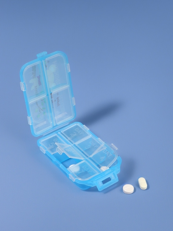 Таблетница, 9,5 &times; 6 &times; 3 см, 10 секций, цвет голубой