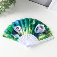 Веер пластик, текстиль "Панда в цветочном саду" МИКС 23 см