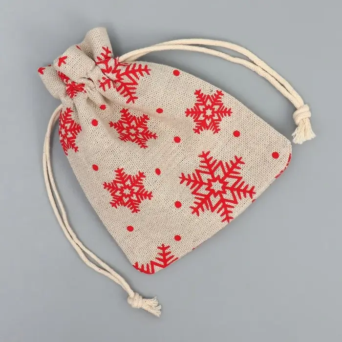 Мешочек подарочный холща &laquo;Новогодние ожидания&raquo;, снежинки, холща, 10 х 12 см +/- 1.5 см