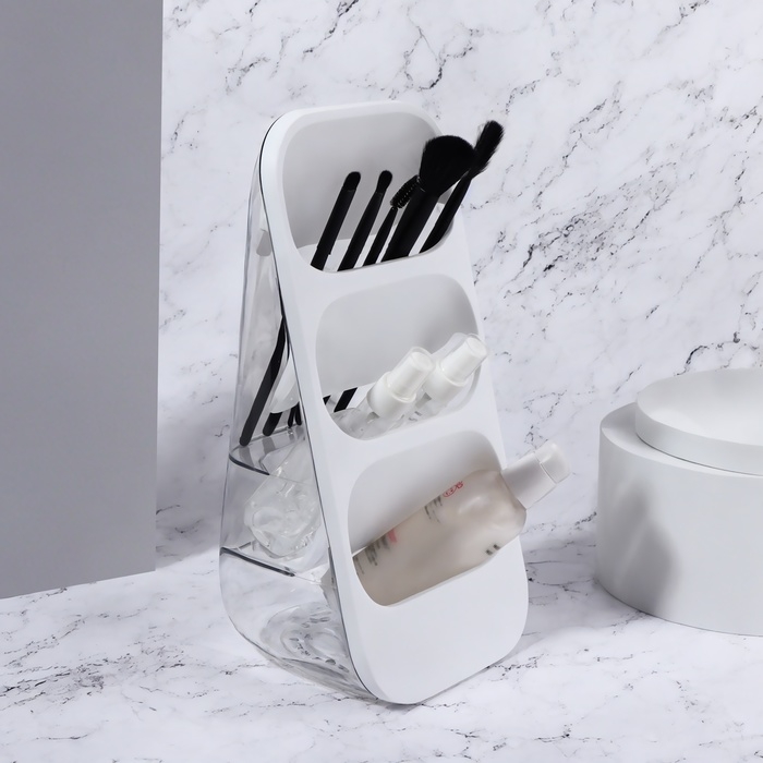 Органайзер для хранения косметических принадлежностей, 3 секции, 16,2 &times; 13,5 &times; 33,5 см, цвет белый/прозрачный