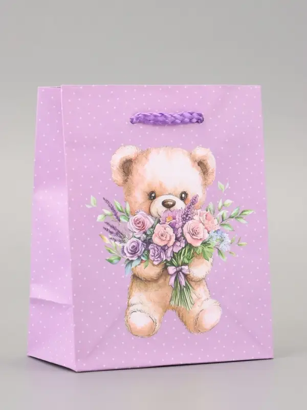 Пакет подарочный ламинированный &laquo;Цветы от Мишки&raquo; 11.5&times;14.5&times;6.5 см