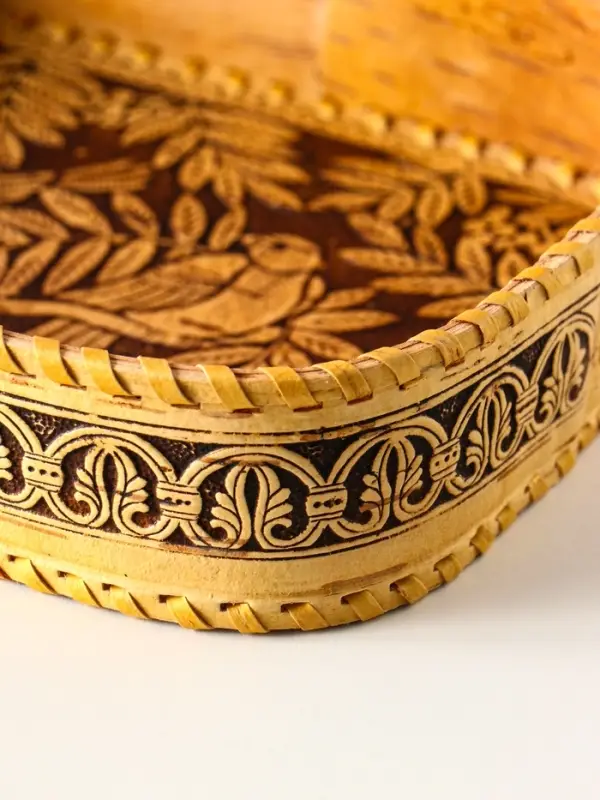 Сухарница "Птички" , 24,5х17,5х4,5см, береста