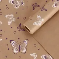 Бумага упаковочная крафт &laquo;Бабочки&raquo;, фиолетовый/белый, 0.72&times;10&plusmn;5% м, 60 г