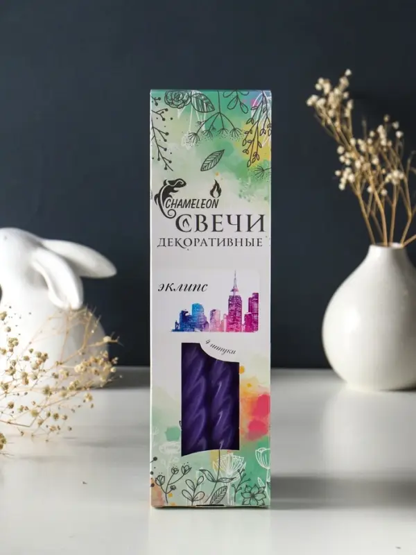 Свечи витые ароматизированные 1,9х24 см (набор 4 шт) 40 гр, 8 ч, эклипс