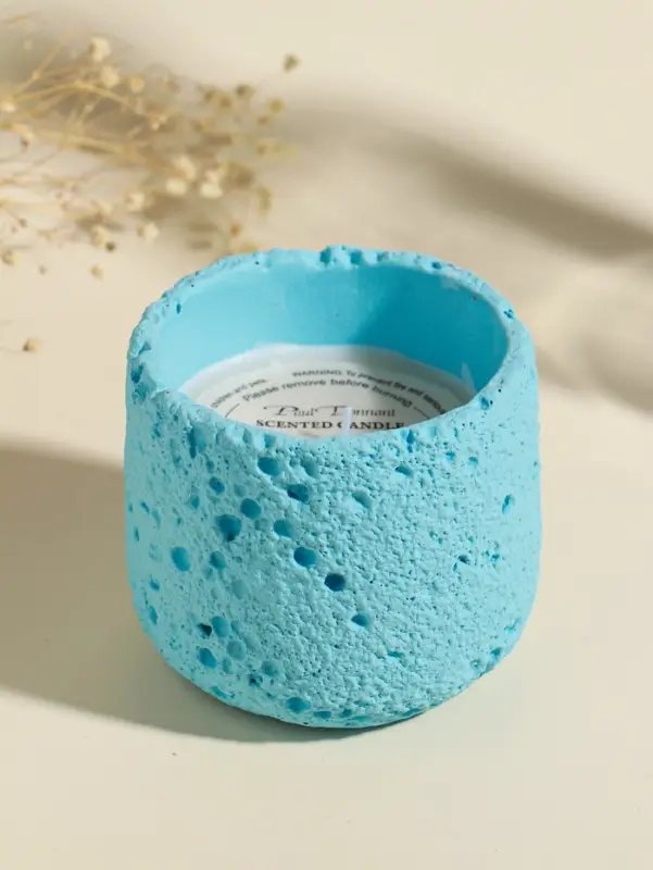 Свеча в вулканическом подсвечнике "Лава" голубая 8,5х8,5х7,5 см