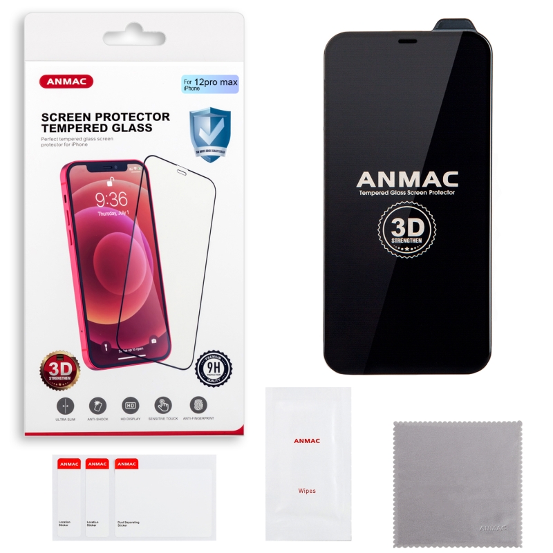 Защитное стекло iPh 12 Pro Max 3D ANMAC черный усиленное  Арт.1137320