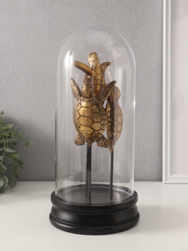 Сувенир полистоун в колбе "Три черепахи в море" 14х14х30 см