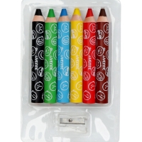 Карандаши акварельные 6 цветов, мини deVENTE Jumbo 3 в 1 супер мягкие, d-14.7 мм; L-110 мм с точилкой