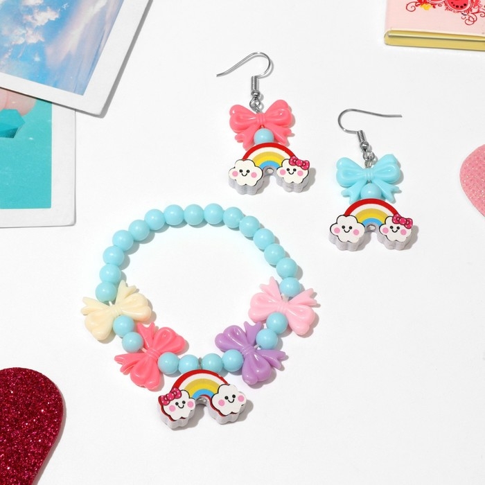 Набор детский &laquo;Выбражулька&raquo; 2 предмета: серьги, браслет, радуга, цвет МИКС