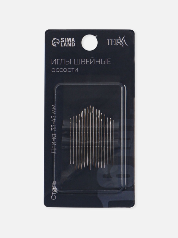 Иглы швейные ассорти №120-23 33мм/345мм/ 39мм/43мм/45мм (набор 16шт) сталь TR