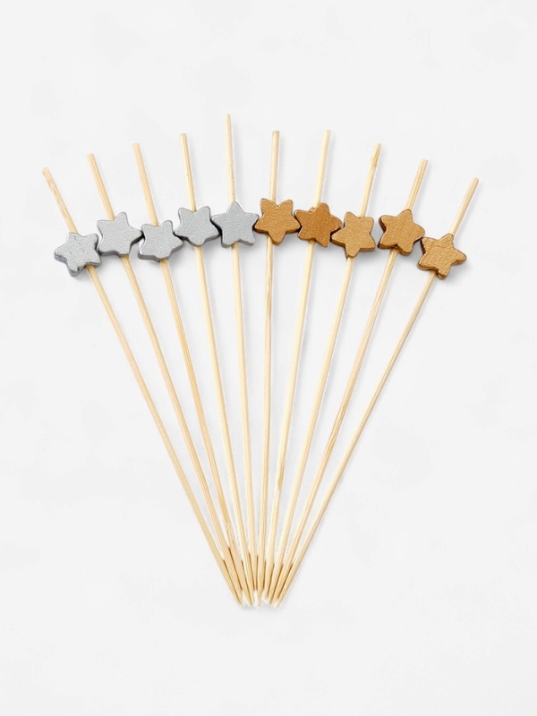 Шпажки для канапе &laquo;Звезды&raquo; бамбук, цветзолото, серебро, 100 шт.