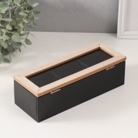 Шкатулка дерево с делениями "Домик" чёрная 23,7х9,5х7,5 см