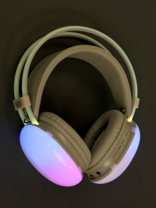 Наушники полноразмерные Mybit W-33, RGB подсветка, BT5.3, 800 мАч, Type-C, белые