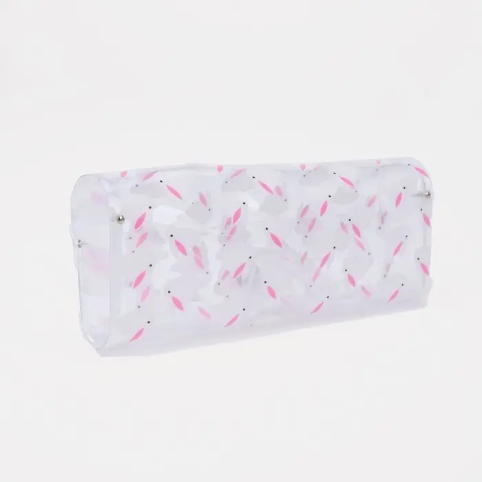 Футляр для очков на кнопке, длина 15,6 см, цвет розовый/прозрачный