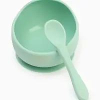 Тарелка детская на присоске и ложка, бирюзовый, Mum&Baby