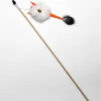 Дразнилка-удочка  из меха кролика "Монстрик" на деревянной палочке