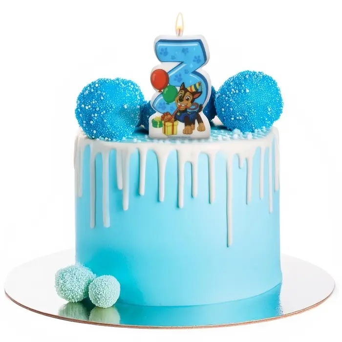 Свеча в торт цифра 3 "С Днем рождения", Щенячий патруль, 8,5&times;5 см