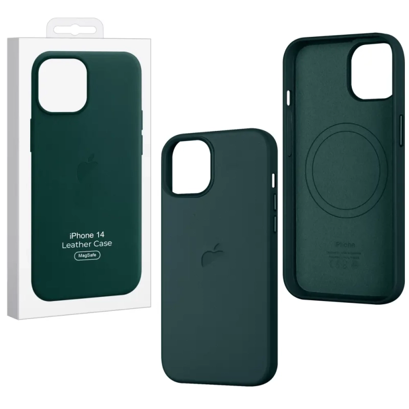 Чехол iPh 14 Leather Case 100% ORG Forest Green