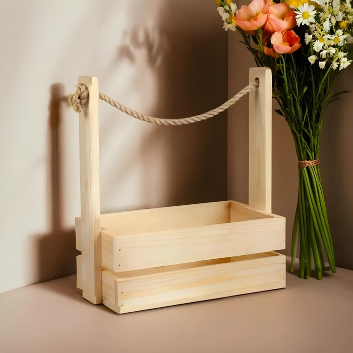 Кашпо деревянное 28&times;15&times;30 см "Аром", ручка канат, натуральная сосна