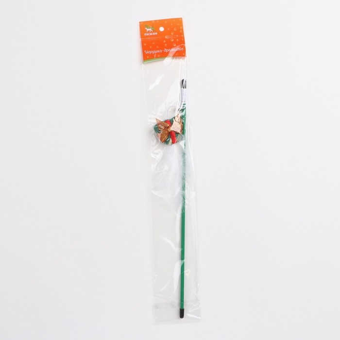 Новый год. Дразнилка-удочка для кошек с бубенчиком "Подарок", 40 см