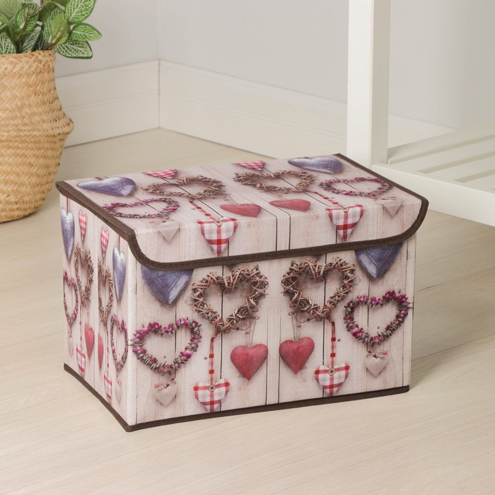 Короб стеллажный для хранения с крышкой &laquo;Сердца&raquo;, 37&times;24&times;24 см