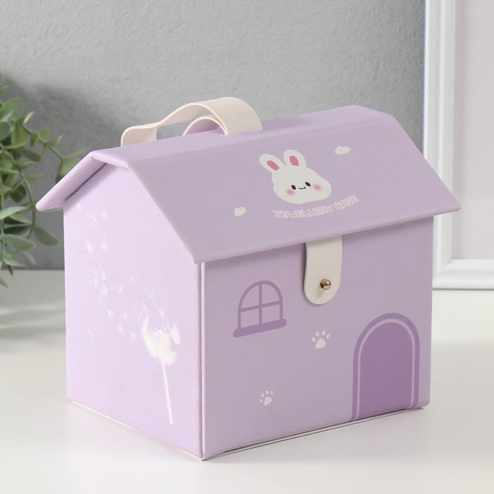 Шкатулка кожзам для украшений домик "Зайка" сирень 16,5х19х16,5 см