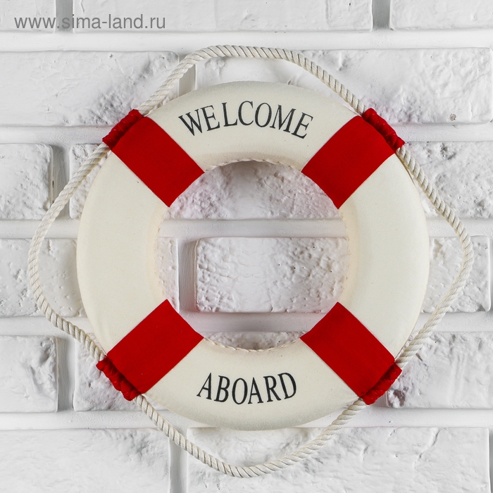 Спасательный круг с бечевкой "welcome abroad", декор - крест, 4*26*26 см, МИКС