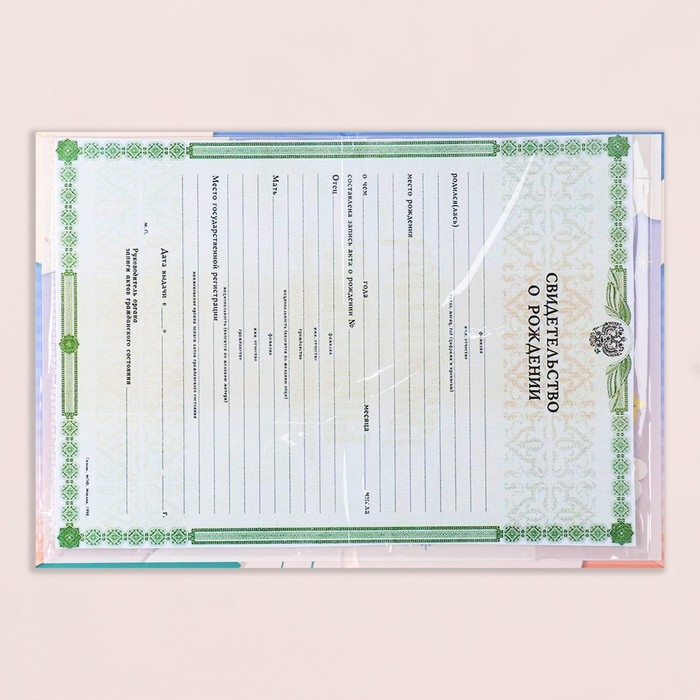 Свидетельство о рождении "Кролик" тиснение, облака А5