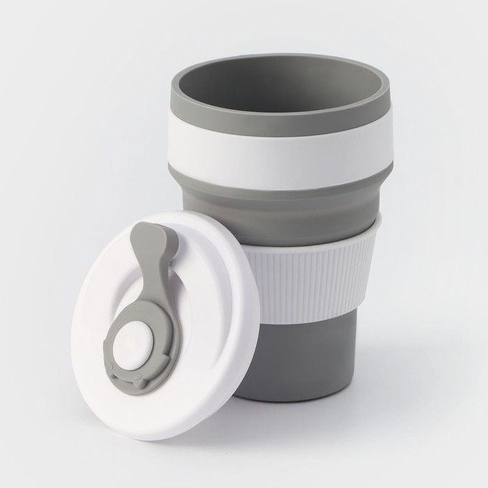 Стакан складной с крышкой Доляна &laquo;С собой&raquo;, 350 мл, 8,5&times;14 см, цвет серый