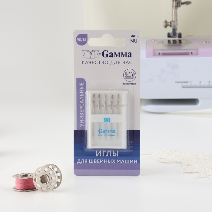Иглы для бытовых швейных машин, универсальные, №90/14, 5 шт, NU