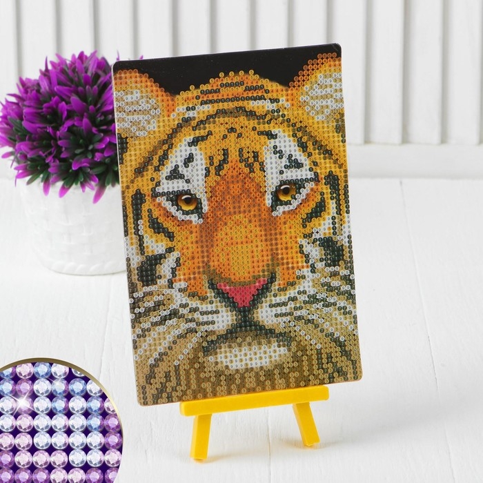 Алмазная мозаика с частичным заполнением на подставке &laquo;Тигр&raquo;, 13 х 19 см, картон