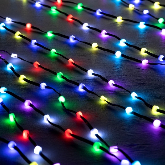 Умная гирлянда &laquo;Нить&raquo; 5 м роса с насадками &laquo;Шарики&raquo;, IP20, черный провод, 100 LED, пульт ДУ, приложение, свечение RGB, USB