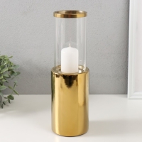 Подсвечник керамика, стекло на 1 свечу "Хром" d=7,5 см золото 9,2х9,2х29,5 см