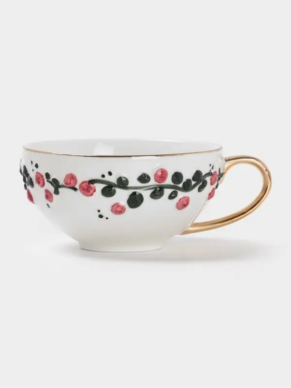 Чайная пара &laquo;Красный бутон&raquo;, 2 предмета: чашка 180 мл, блюдце d=15 см, керамика, белая