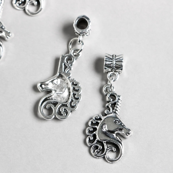 Бейл с подвеской металл для творчества "Голова единорога" серебро набор 4 шт 3,6 см