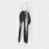 Набор пластиковых одноразовых столовых приборов &laquo;Элит&raquo;, 5 предметов: вилка, ложка, нож, зубочистка, салфетка, 18 см, чёрный