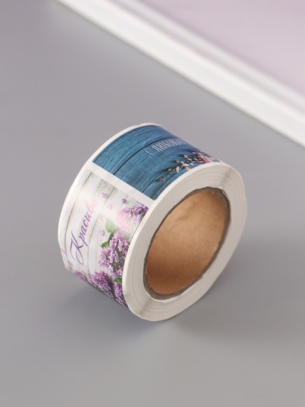 Наклейка бумага "Цветочная классика" 3х5 см 200 шт в рулоне