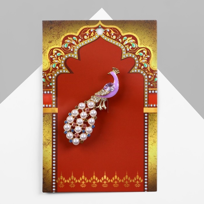 Брошь &laquo;Павлин&raquo; с жемчужным хвостом, цветная в золоте