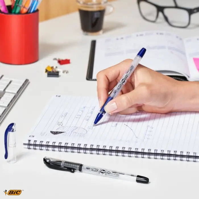 Ручка гелевая, синяя, тонкое письмо 0,5 мм, BIC Gelocity Stiс, удобный держатель для письма