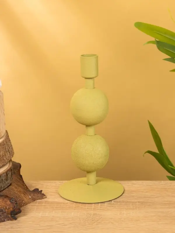 Подсвечник на 1 свечу текстурный "Оливковый" с 2 сферами 8,5х8,5х18 см