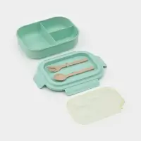 Ланч-бокс , 3 отделения, вилка и ложка, размер 22х16х6,5 см, цвет ментоловый